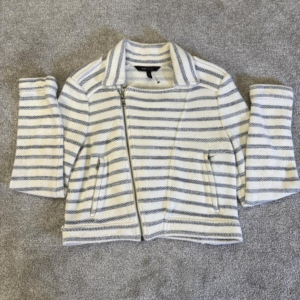 BCBG Max Azria Levi Stripe Moto Jacket Small Womens Designer Biker Style